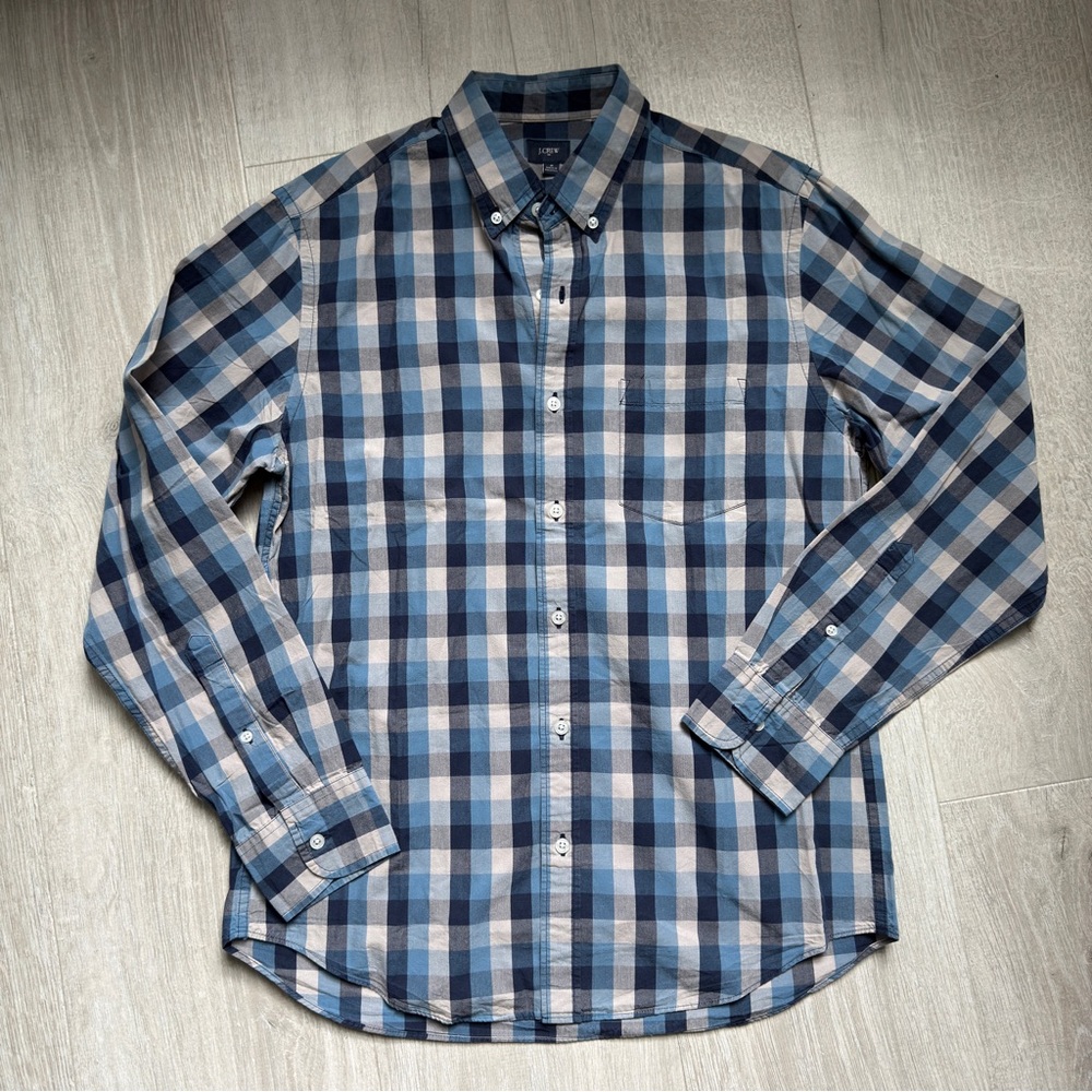 J. Crew Blue and Gray Casual Button Down Shirt